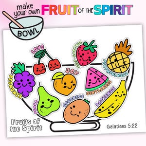 Fruit of the Spirit Bible Lesson Coloring Activity for Kids, Fruits of the Spirit Fruit Bowl Coloring Sheet Bible Verse Galatians 5:22