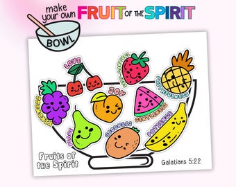 Fruit of the Spirit Bible Lesson Coloring Activity for Kids, Fruits of the Spirit Fruit Bowl Coloring Sheet Bible Verse Galatians 5:22