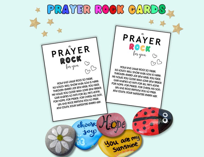 Prayer Rock Cards, Bible Verse Cards Add Your Own Rocks, Worry Stone ...