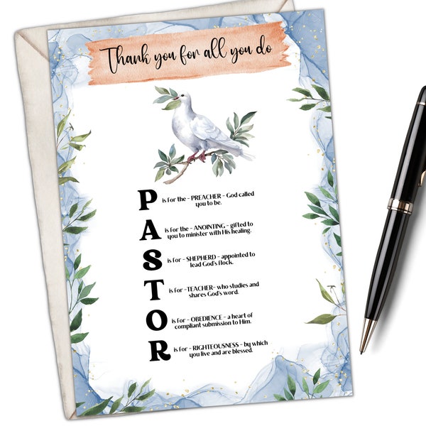 Pastor Card, Pastor Appreciation Card, Pastor Thank you Card, Gift for Pastor, Pastor Christmas Card, Printable Card for Pastor of Church
