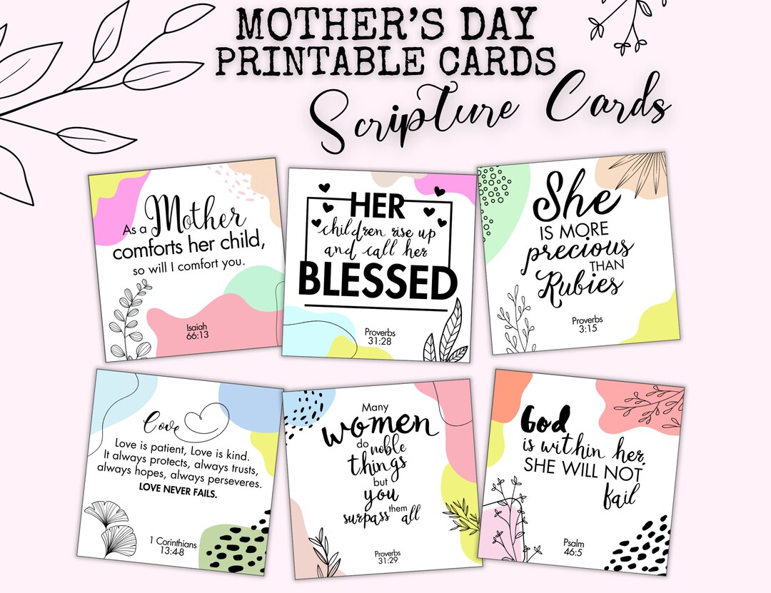 Mother's Day Scripture Cards Christian Mother's Day Bible Verse Card ...