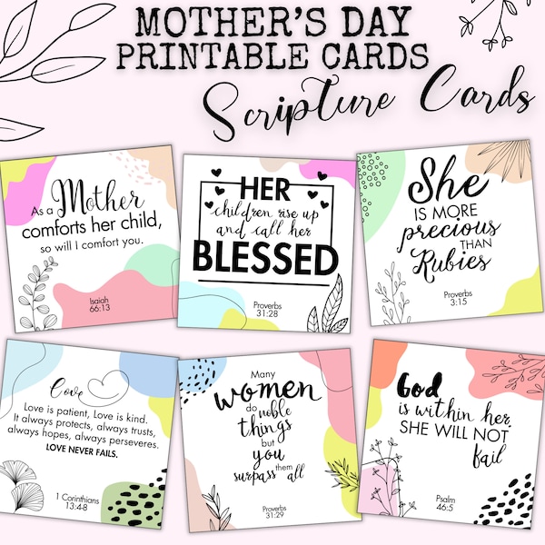 Mother's Day Scripture Cards Christian Mother's Day Bible Verse Card,