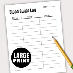 Printable Blood Sugar Log, Large Print Blood Sugar Tracker Form for Caregiver Daily Log ...