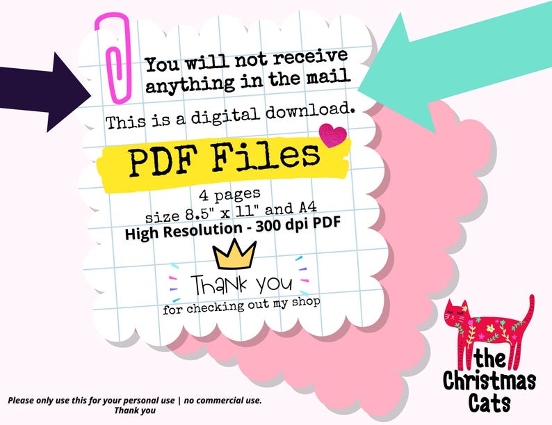 Puede incluir: Gr&aacute;fico de descarga digital con el texto "PDF Files" en una pancarta amarilla. La imagen incluye el texto "No recibir&aacute;s nada por correo. Esta es una descarga digital." y "Gracias por visitar mi tienda."