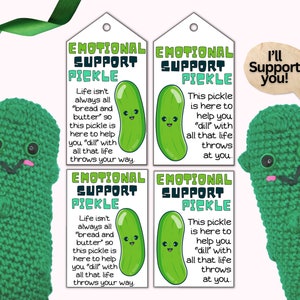 Emotional Support Pickle Tags and Cards, Tags for Handmade Crochet