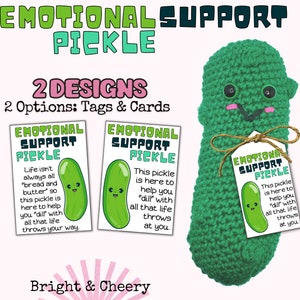 Etiquetas y tarjetas de apoyo emocional para encurtidos, etiquetas para encurtidos de crochet hechos a mano, etiquetas de crochet para encurtidos, etiquetas y tarjetas de amigurumi, etiqueta de crochet imprimible