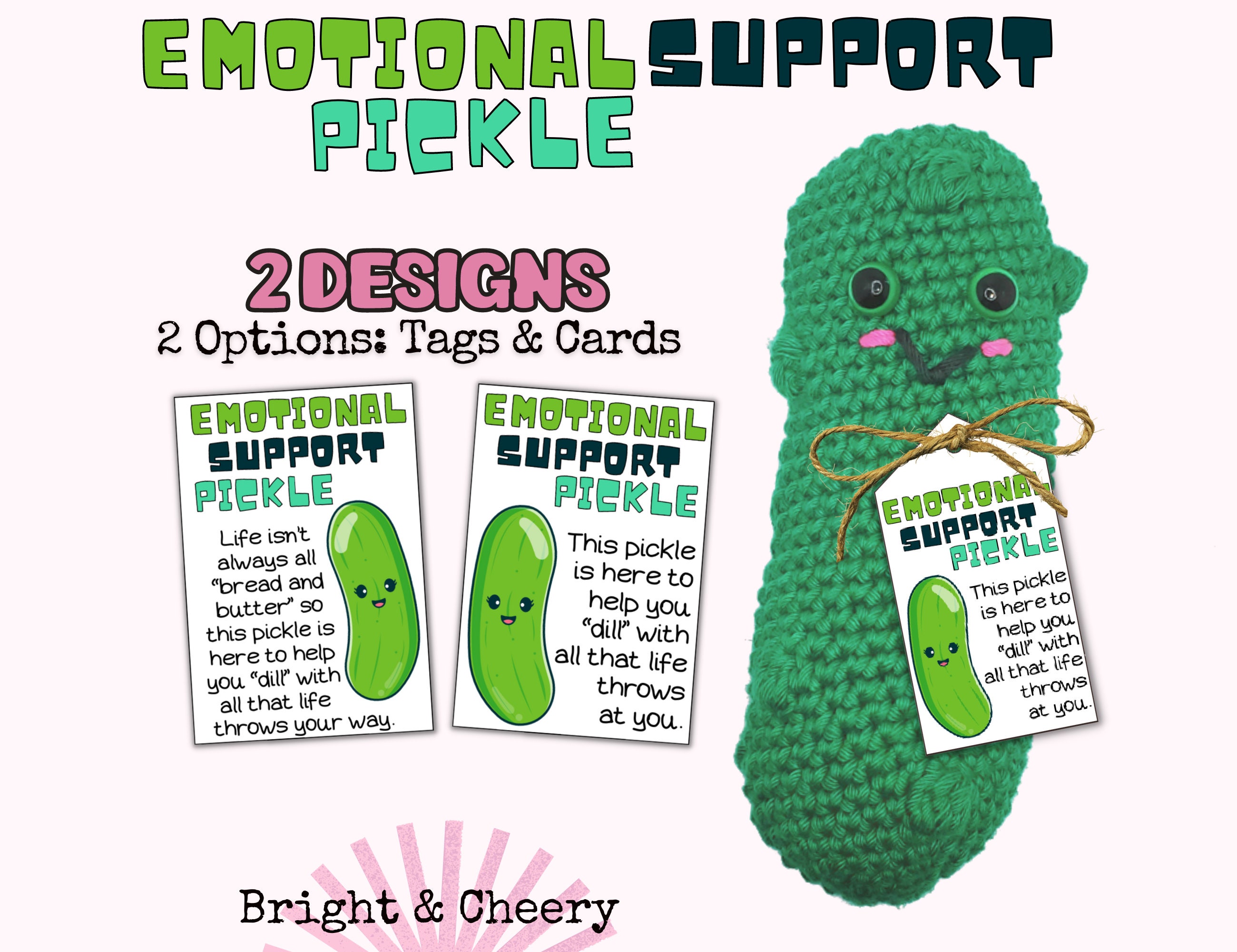 Adorable Emotional Support Pickle Crochet PATTERN With Gift Tags Instant  Download PDF 