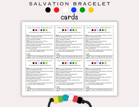 Colors of Salvation Poem Bracelet Craft Cards, Printable Bible Lesson Craft, Faith Bracelet Craft, Gospel Poem Cards, Kids Church Craft