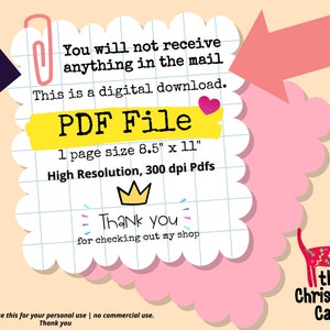 以下が含まれることがあります： クリスマスの猫のデザインが施されたPDFファイルのデジタルダウンロードです。ファイルは8.5インチ&times;11インチで、300dpiの高解像度です。画像には「You will not receive anything in the mail. This is a digital download. PDF File」というテキストが表示されています。画像には「Please only use this for your personal use | no commercial use. Thank you」というテキストも表示されています。