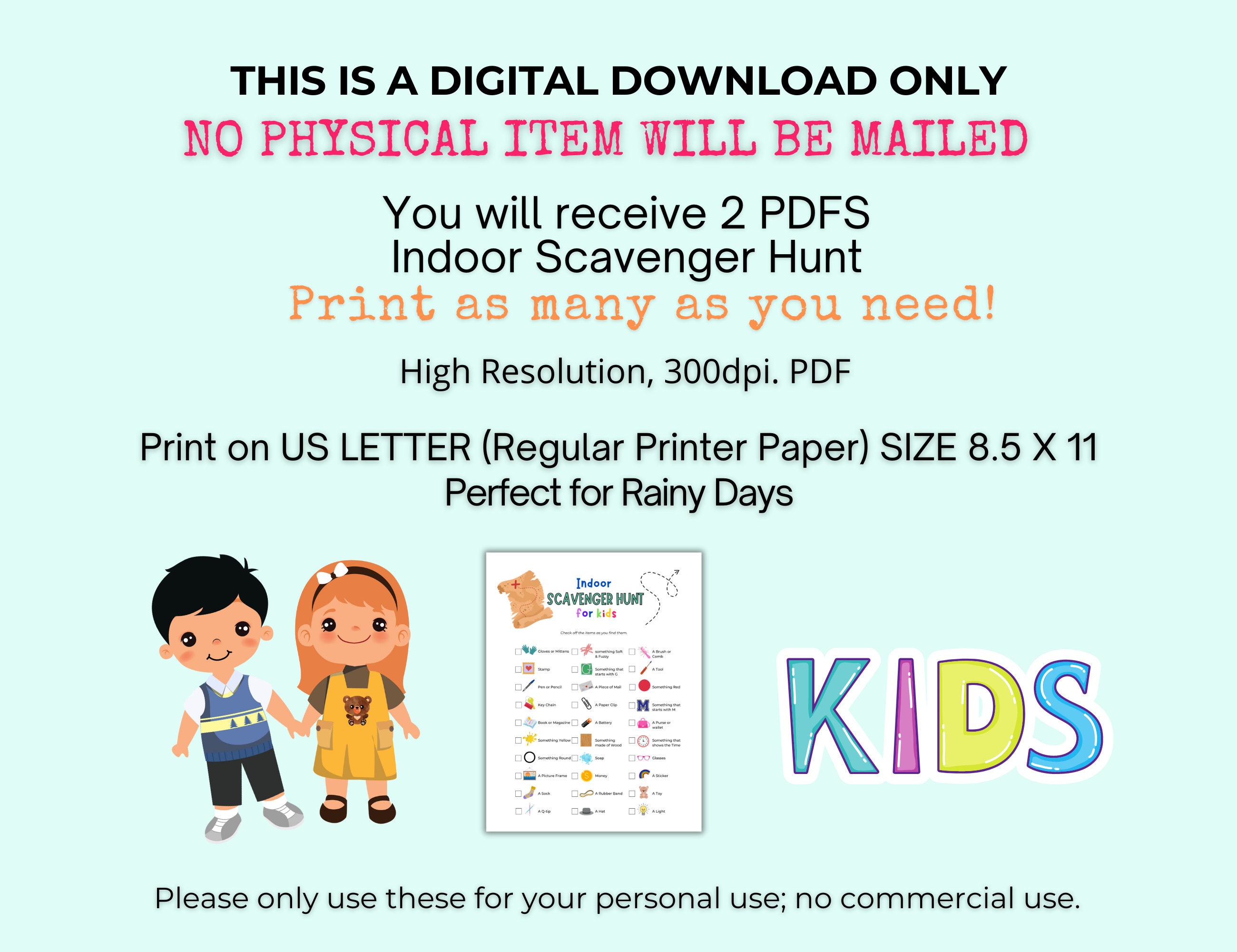 Kids Indoor Rainy Day Scavenger Hunt Printable Indoor Treasure Hunt for ...