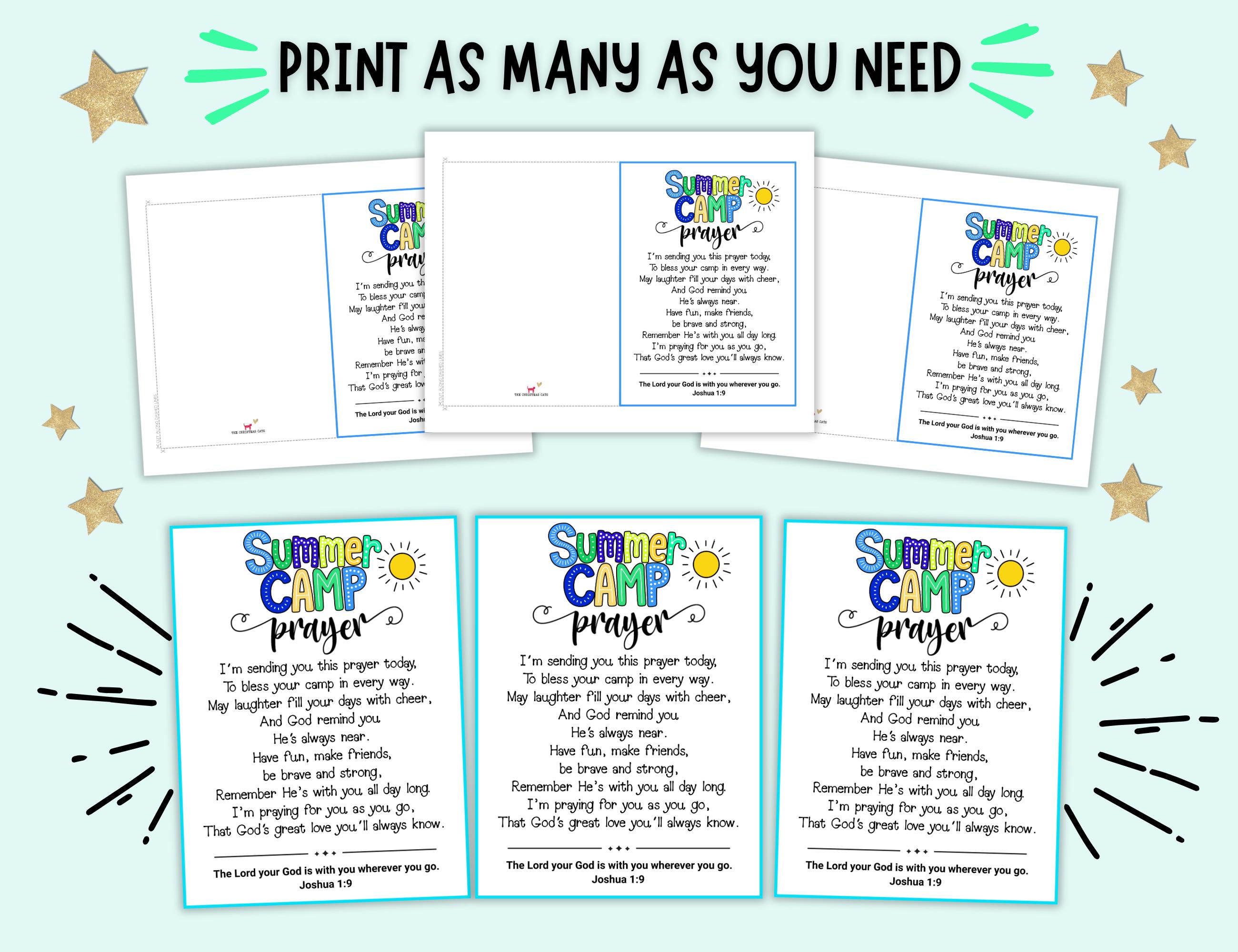 Summer Camp Kids Prayer Card, Encouragement Gift for Children Going to ...
