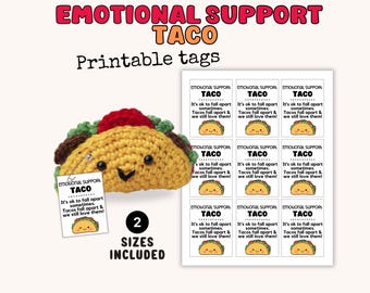 Emotional Support Taco Tags, Crochet Emotional Support Taco Labels, Positive Taco Tags, Amigurumi Taco Signs, Printable Emotional Support