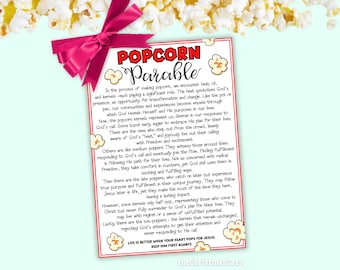 Popcorn Parable Printable, Parable of the Popcorn Lesson, Popcorn Parable Gift Tags Handouts, Christian Popcorn Parable Bible Lesson