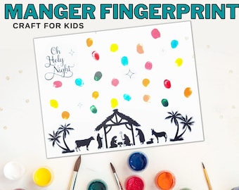 Manger Fingerprint Craft, Thumbprint Craft for Kids, Christmas Craft