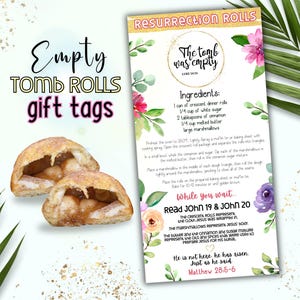 Recept en instructies voor Resurrection Rolls, recept voor lege tomb Rolls, Resurrection Rolls-cadeaukaartjes, cadeaukaartjes voor paasbakken, traktatiezakje voor Pasen