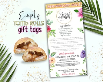 Recept en instructies voor Resurrection Rolls, recept voor lege tomb Rolls, Resurrection Rolls-cadeaukaartjes, cadeaukaartjes voor paasbakken, traktatiezakje voor Pasen