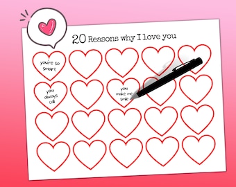 Reasons Why I Love you Printable for Kids and Adults, Valentines Reason why I Love You Card Printable 20th Anniversary Gift for Husband