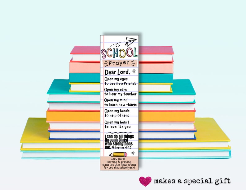 First Day of School Prayer Bookmark, Backpack Blessing Bookmark, Back ...