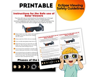 Eclipse Viewing Safety Printable Eclipse Safety Tips & Guidelines for Solar Eclipse Glasses, Poster for Eclipse 2024 April 8th, How to Watch