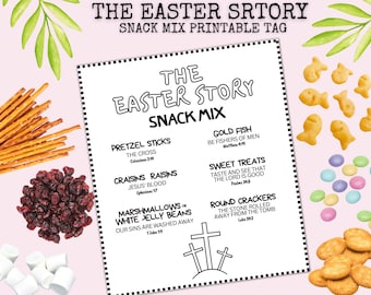 The Easter Story Snack Mix Printable Tag, Easter Treat Handout for kids, School & Church Treat Tags for Easter, Easter Favor Tags, Christian