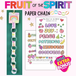 Fruit of the Spirit Paper Chain Printable Craft for Kids, Bible Lesson Coloring Activity, Fruits of the Spirit Coloring Sheet Sunday School