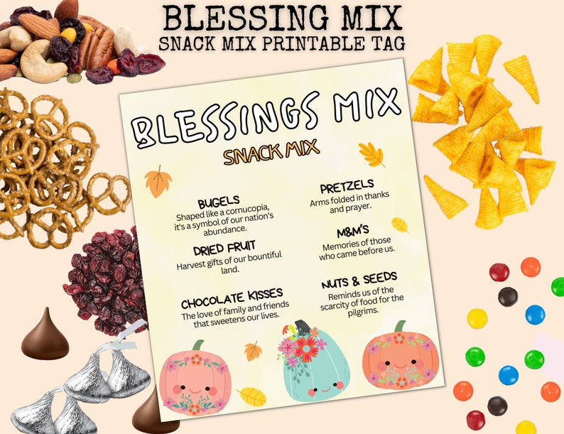 Blessing Mix Tags, Treat Bag Cards, Thanksgiving Snack Tags, Fall Snack ...