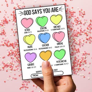 Valentinstag Bibel Vers Schriftkarten für Kinder, Gott sagt, du bist, Christian Valentines Sonntagsschule Kirche Valentines, Bibelarbeit