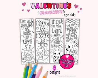 Valentine Bible Verse Bookmarks about Love, Color your Own and Pre-Colored, Valentine's Day Activity for Kids, Christian Valentine Craft