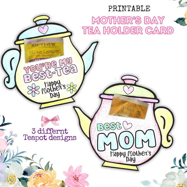 Printable Mother's Day Teapot Craft Kids Activity Tea Lover Gift for Mothers Day Easy Kids Activity for Mothers Day Card Teapot Gift for Mom