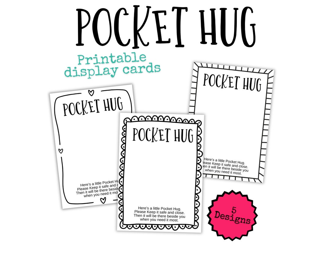 Pocket Hug Cards, Pocket Hug Tags Printable Pocket Hug Token Cards