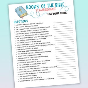 Books of the Bible Scavenger Hunt Game, Printable Church Game, Women's Group Game, Sunday School game activity, Bible Game for Kids & Teens