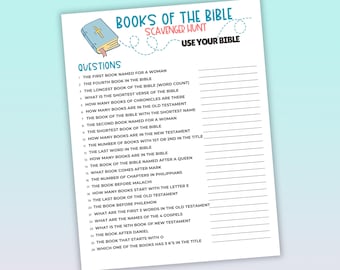 Books of the Bible Scavenger Hunt Game, Printable Church Game, Women&#39;s Group Game, Sunday School game activity, Bible Game for Kids & Teens