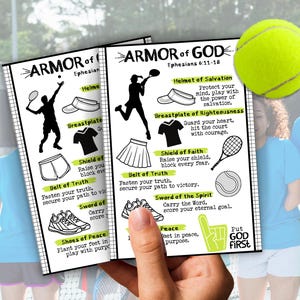 Cartão esportivo Armor of God para tênis, oração esportiva cristã para crianças, oração do atleta antes do jogo, ministério esportivo da igreja, festival esportivo