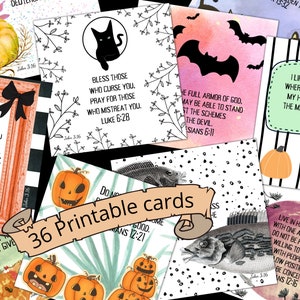 Tarjetas de versículos bíblicos de la Junta de oración cristiana de Halloween, Tarjetas de Escrituras imprimibles, Tratados cristianos de Halloween para distribuir, Tratados bíblicos