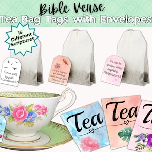 Scripture Tea Bag Tags and Envelopes, Bible Verse Tea Bag Tags, Tea Gifts for Mom, Christian Gifts for women, Church Gift, Tea Lover Gift image 1