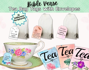 Scripture Tea Bag Tags and Envelopes, Bible Verse Tea Bag Tags, Tea Gifts for Mom, Christian Gifts for women, Church Gift, Tea Lover Gift