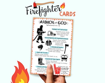 Feuerwehrmann-Rüstung Gotteskarten, christliches Feuerwehrmanngeschenk, Feuerwehrgebetskarte, Feuerwehrmann-Abschluss, Feuerwehrmann-Geschenk