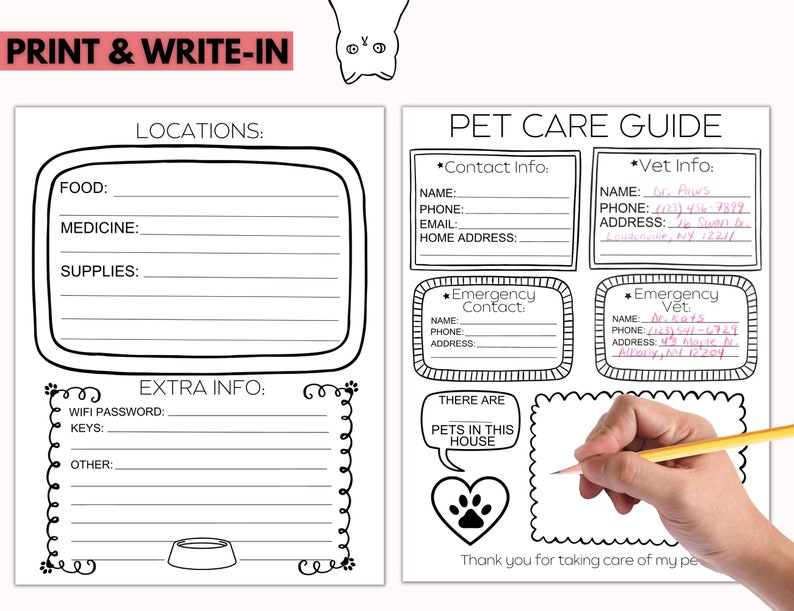 Printable Pet Sitter Notes Checklist for Pet and House - Etsy