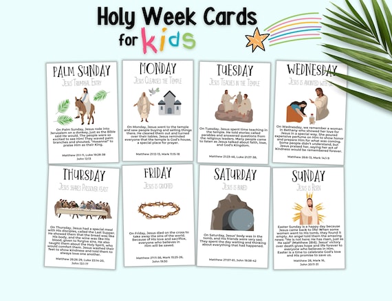 Holy Week Cards for Kids, Kids Easter Story Cards, Easter Advent Printable, Easter Scripture Cards, Holy Week Countdown, Holy Week Countdown