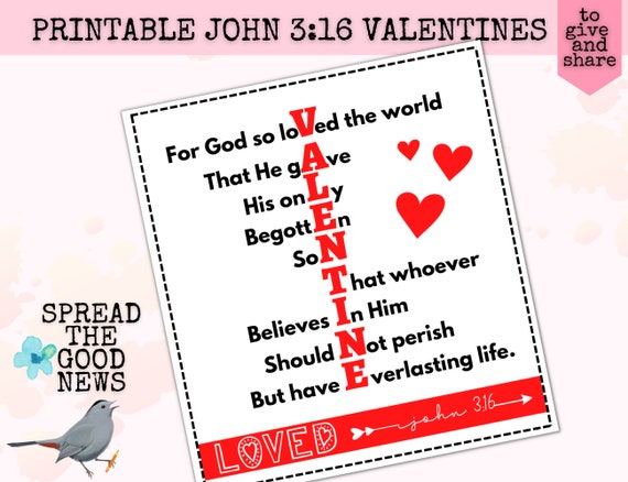 John 3:16 Valentine's Day Bible Verse Cards, Printable Scripture Cards, Christian Tracts to pass out, Christian Valentines