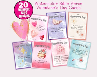 Valentine's Day Bible Verse Cards, Christian Valentines Day Printable Scripture Cards Watercolor Bible Verse Printable Valentines Day Cards