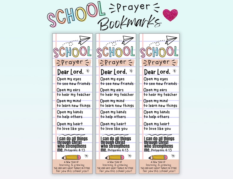 First Day of School Prayer Bookmark, Backpack Blessing Bookmark, Back to School Blessing Bookmark, Backpack Prayer, Christian School Gift image 1