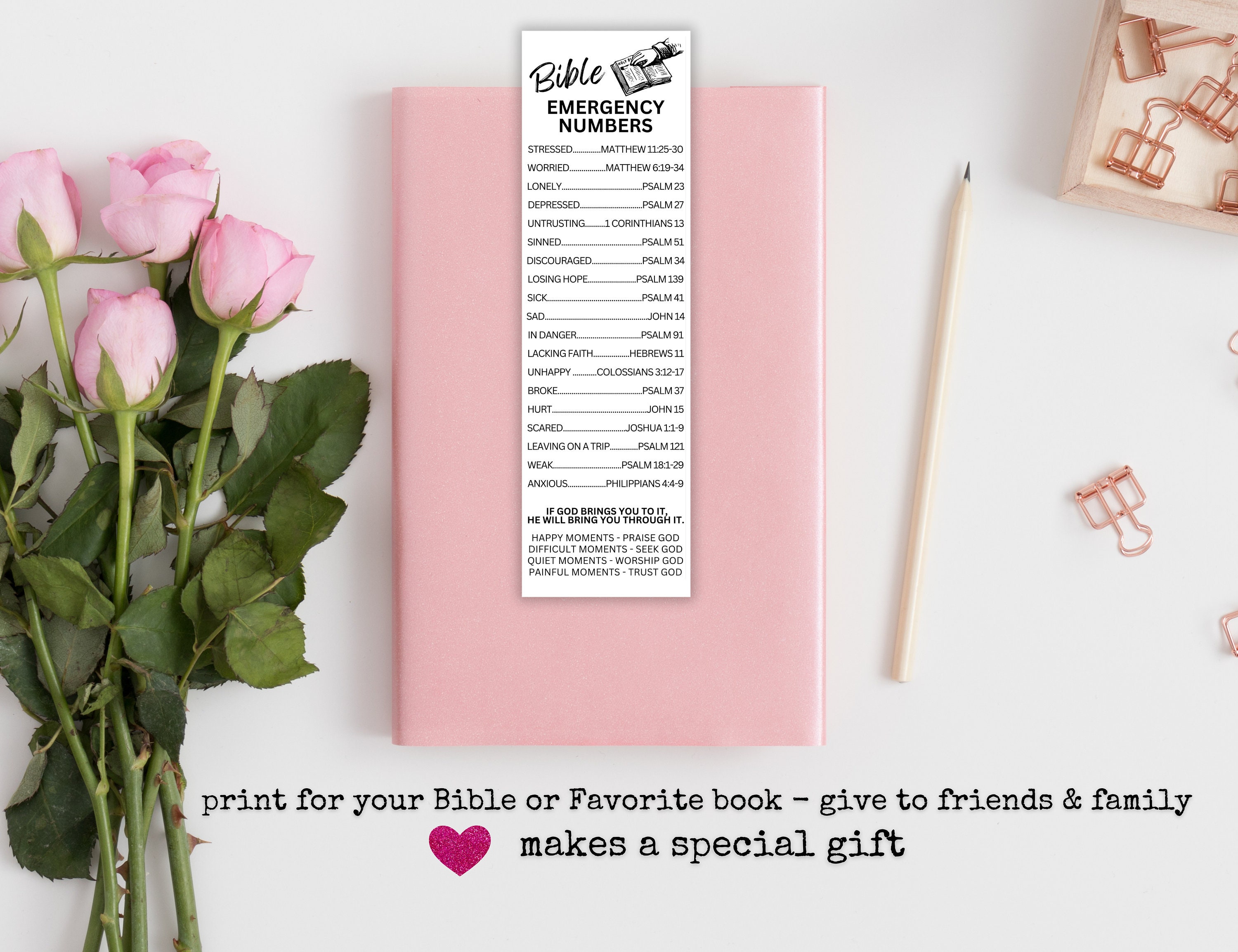 Bible Emergency Numbers Bookmark Printable, Emergency Bible Verse ...