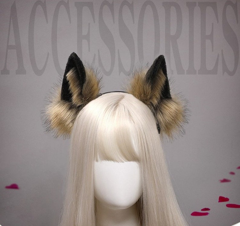 Blackwhitebrown Wolf Ear and Tail Set Faux Fur Ear Fox White Etsy