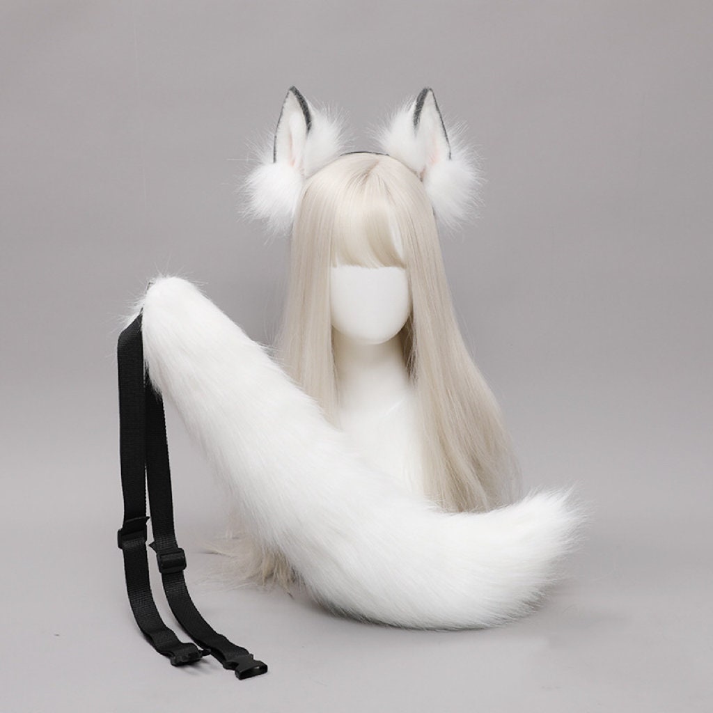 Blackwhitebrown Wolf Ear and Tail Set Faux Fur Ear Fox White Etsy