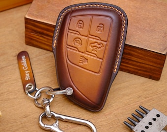 Personalized GMC Sierra Leather Key Fob Cover for Pro SLE SLT AT4 Denali 2022-2026, Smart Key Case, Car Accessories Gift For Husband