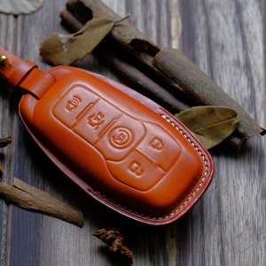 Custom Leather Key Case For Ford Edge, Explorer, F-150, Fusion, Mustang, ... Ford Protector Case for Keyless Remote Entry, Gift For Him
