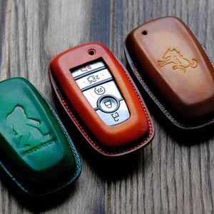 Leather Protector Case For Keyless Entry Remotes Key Fob Ford Bronco 5 Buttons, Sasquatch Logo on the back, Gift for Him, Personalized Gift