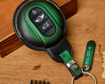 Mini Cooper Key Case, Personalized Leather Key Fob Cover for MINI Cooper JCW Countryman SE, Handmade Smart Key Case, Custom Gift For Him
