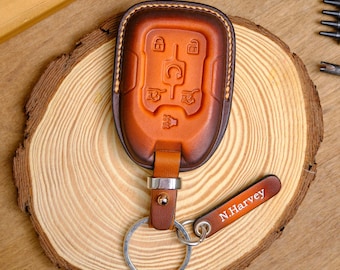GMC Yukon Denali Key Fob Cover, Personalized Leather Key Case For Yukon Denali XL AT4, Luxury SUV Gift for Him, Personalized Gift